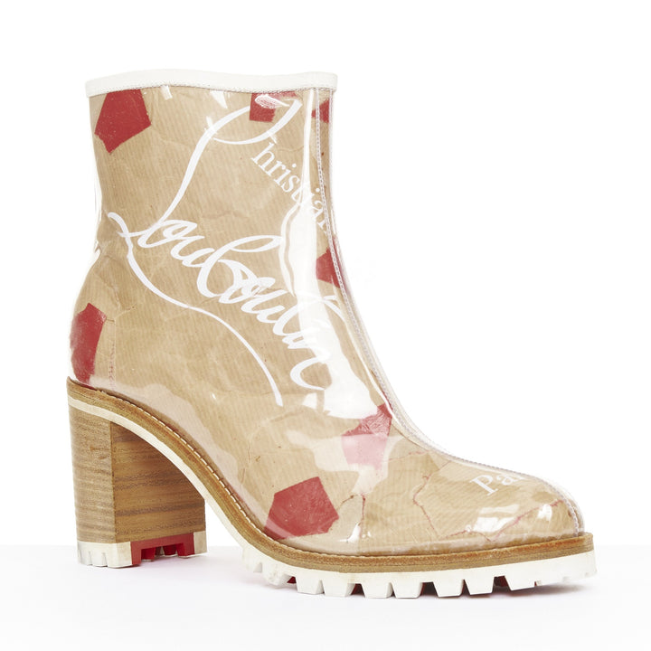 CHRISTIAN LOUBOUTIN Loubikraft Loubi kraft paper PVC block heel boots EU37.5