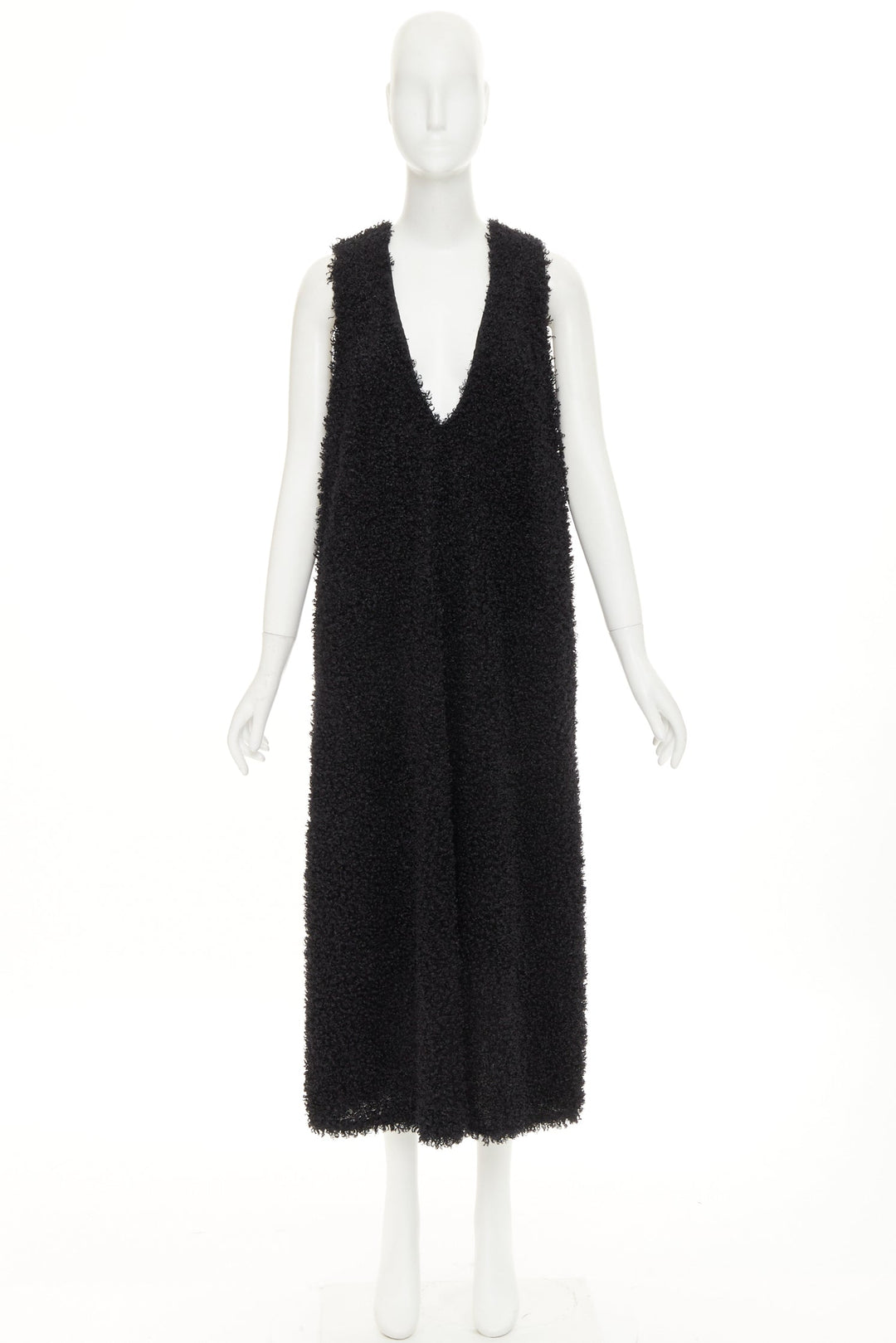 MELITTA BAUMEISTER 2017 Runway black fluffy plunge neckline midi dress S
