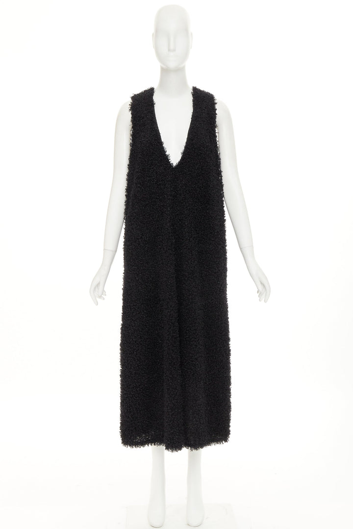 MELITTA BAUMEISTER 2017 Runway black fluffy plunge neckline midi dress S