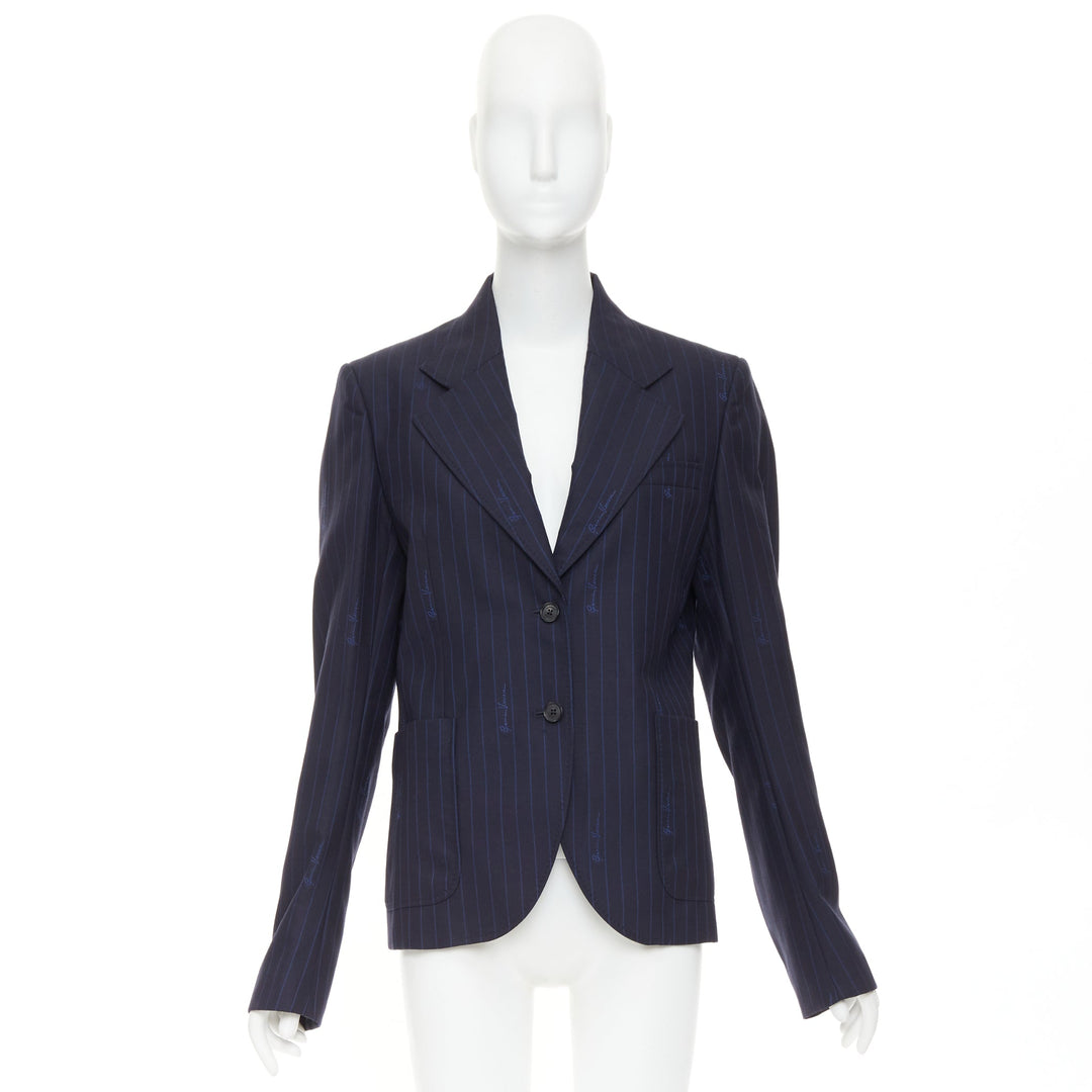 VERSACE navy virgin wool cotton GV Signature pinstripe blazer jacket IT40 S