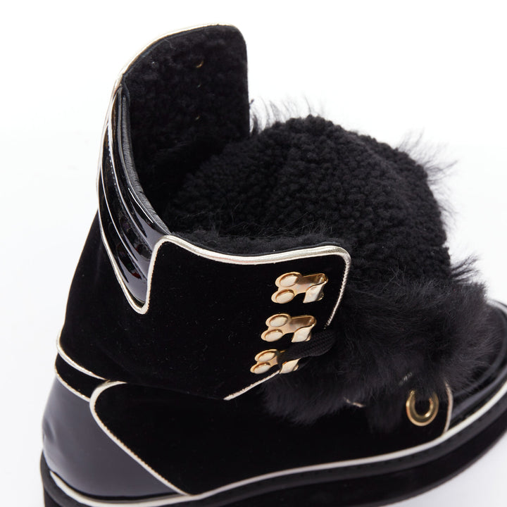 NICHOLAS KIRKWOOD Polly Neige black patent fur trim snow boots