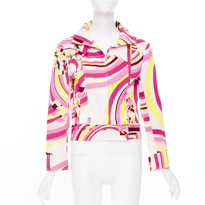EMILIO PUCCI Vintage pink psychedelic swirl graphic print zip crop jacket IT44 L