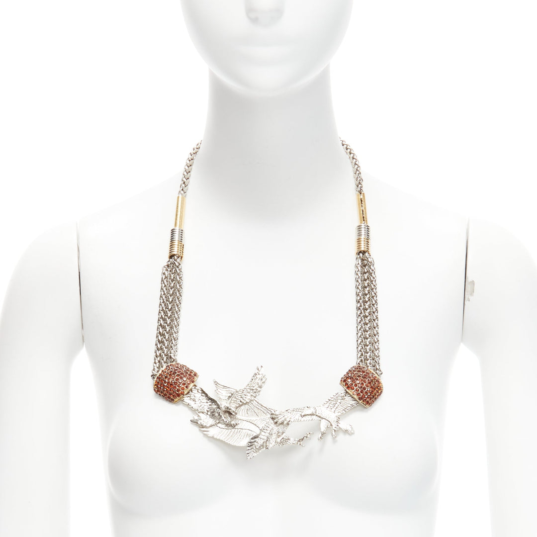 TOGA ARCHIVES silver Eagles red crystal studs chain short necklace