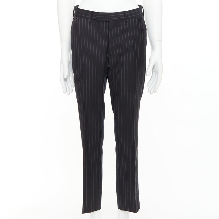 DIOR HOMME Hedi Slimane black 100% virgin wool pinsrtipe dress pants FR44 XS