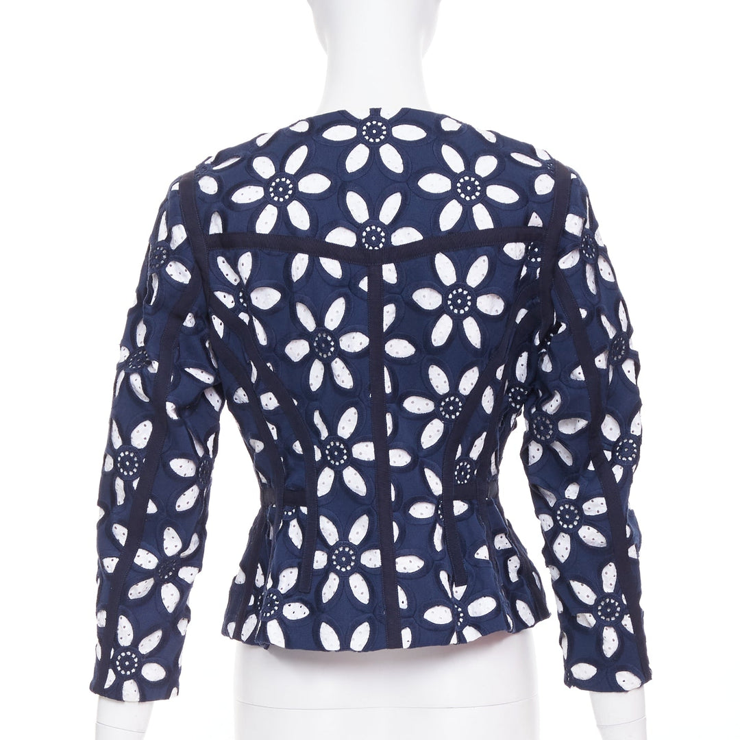 LOUIS VUITTON 2012 Runway navy floral embroidery anglais biker jacket FR38 M