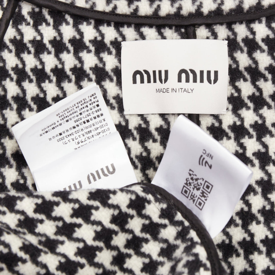 MIU MIU 2022 Pied De Poule houndstooth virgin wool logo applique coat IT38 XS