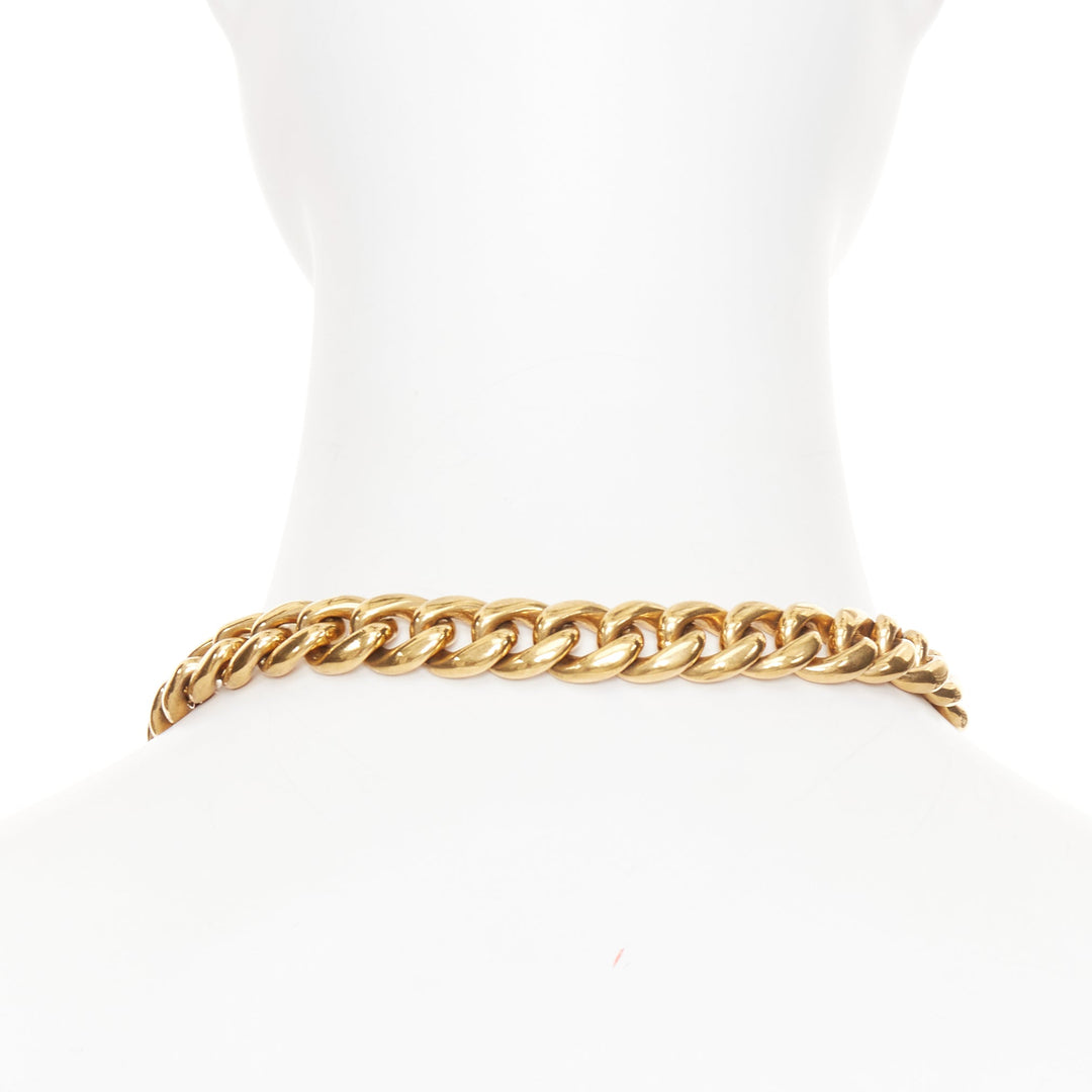rare CELINE Phoebe Philo gold tone brass chunky curb link clasp choker necklace