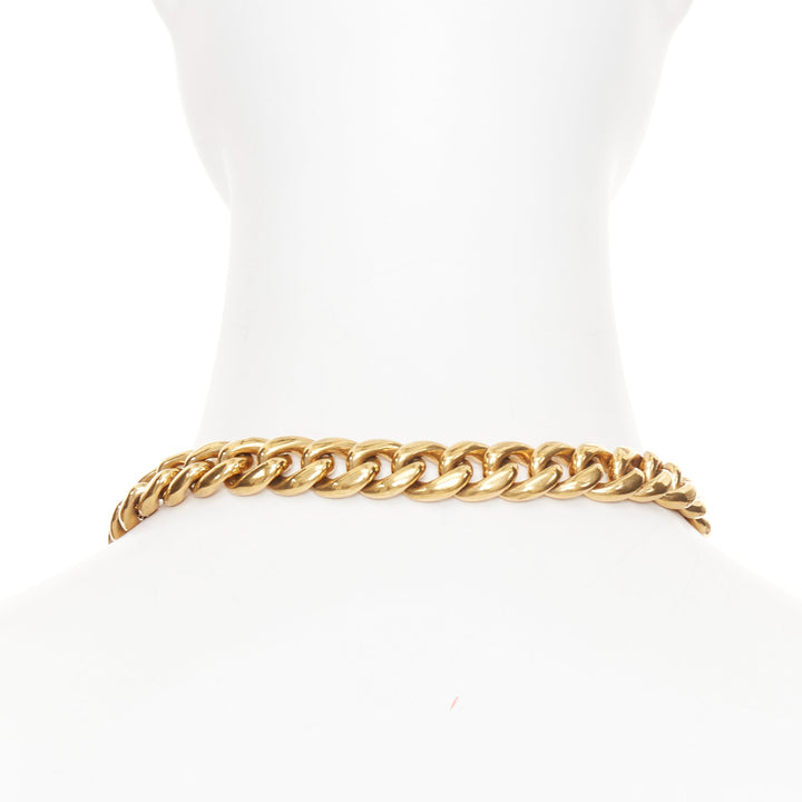 rare CELINE Phoebe Philo gold tone brass chunky curb link clasp choker necklace