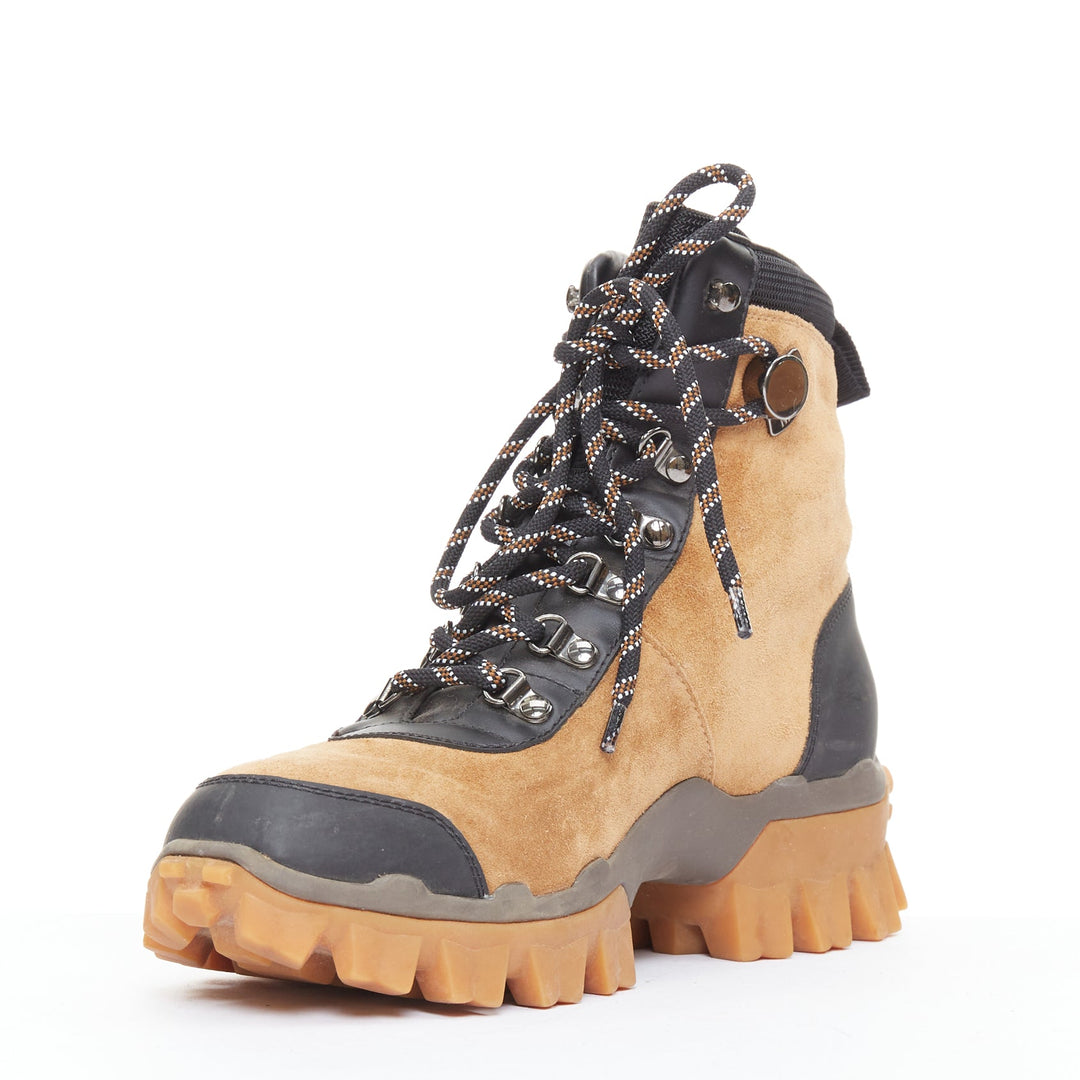 MONCLER Helis brown sided leather black hiking ankle boots EU37