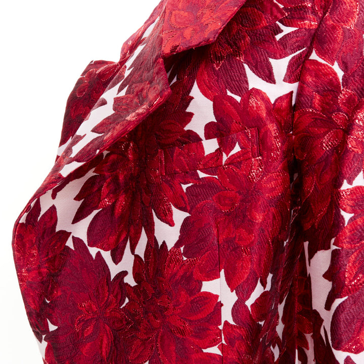 COMME DES GARCONS 2020 inside out red floral brocade trapeze wide lapels coat XS