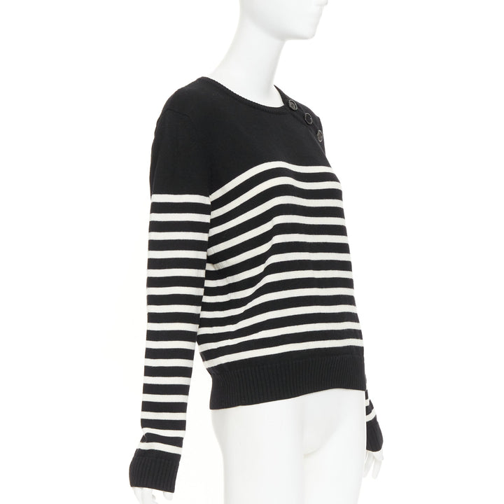 SAINT LAURENT 2017 black white nautical striped button sailor pullover sweater L
