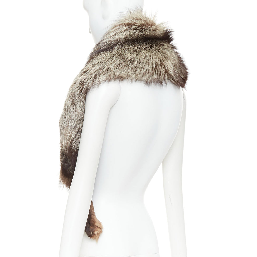 Brown silver ombre genuine fur animal scarf stole