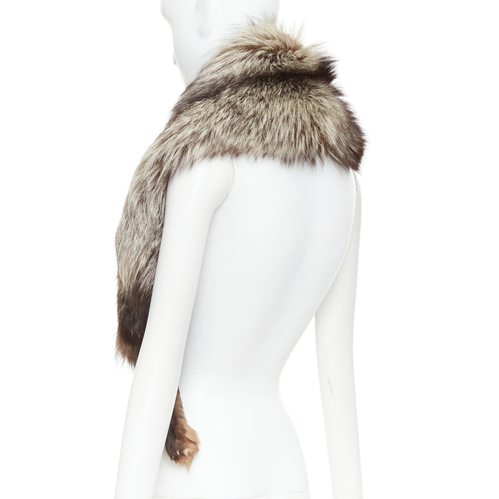 Brown silver ombre genuine fur animal scarf stole
