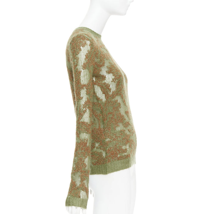 DIOR 2023 Brocart green brown cashmere blend loose knit sweater FR34 XS