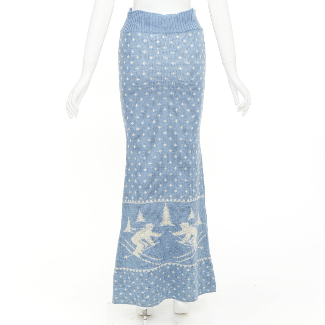 rare JUNYA WATANABE 1994 Vintage Skiier blue cream wool intarsia graphic skirt