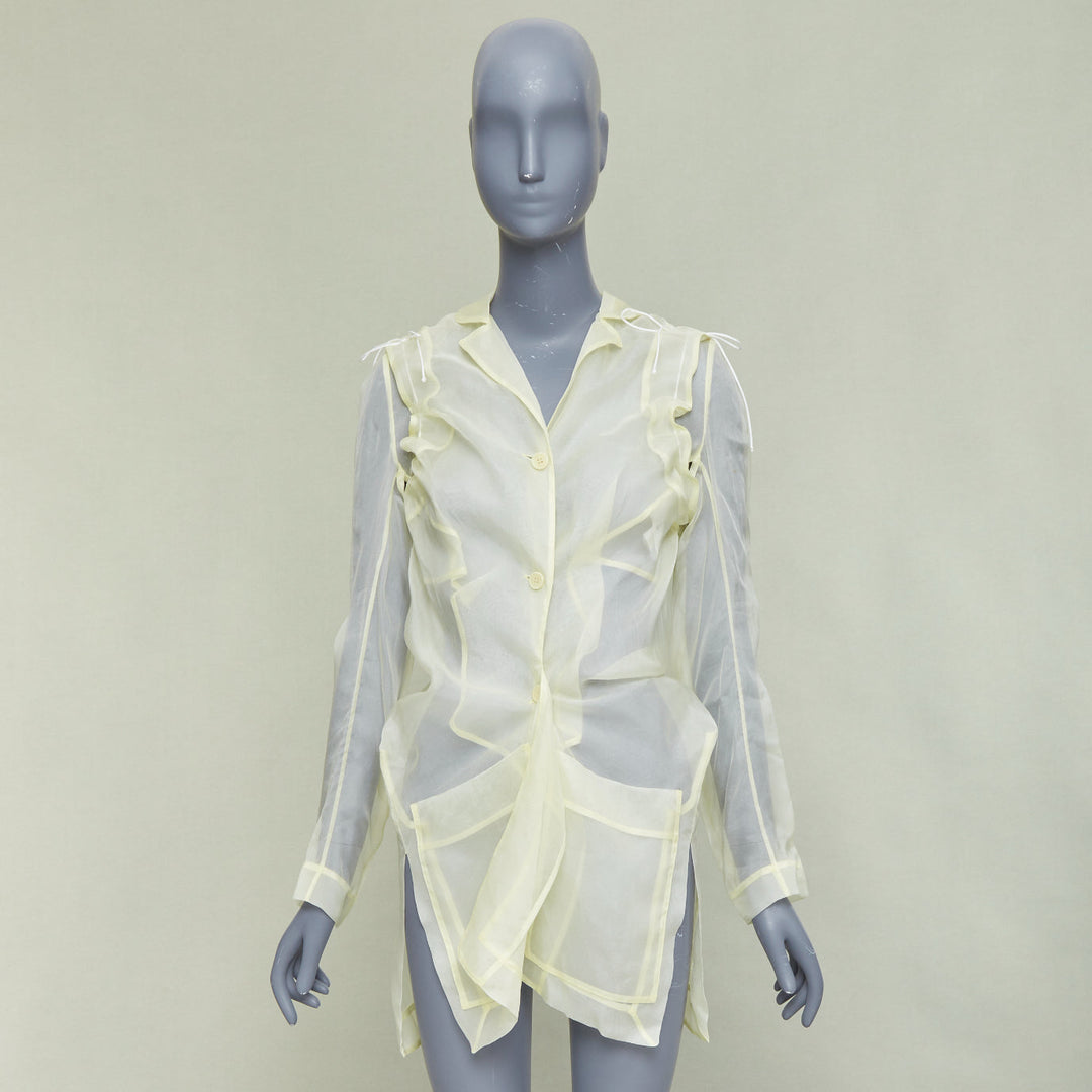 CECILIE BAHNSEN Jaughna buttermilk yellow 100% silk deconstructed blazer UK8 S