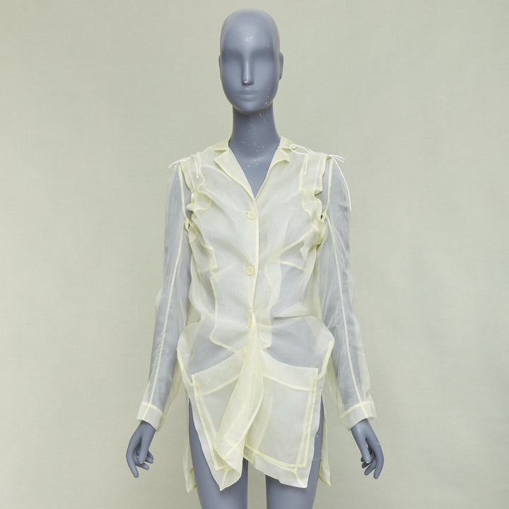 CECILIE BAHNSEN Jaughna buttermilk yellow 100% silk deconstructed blazer UK8 S