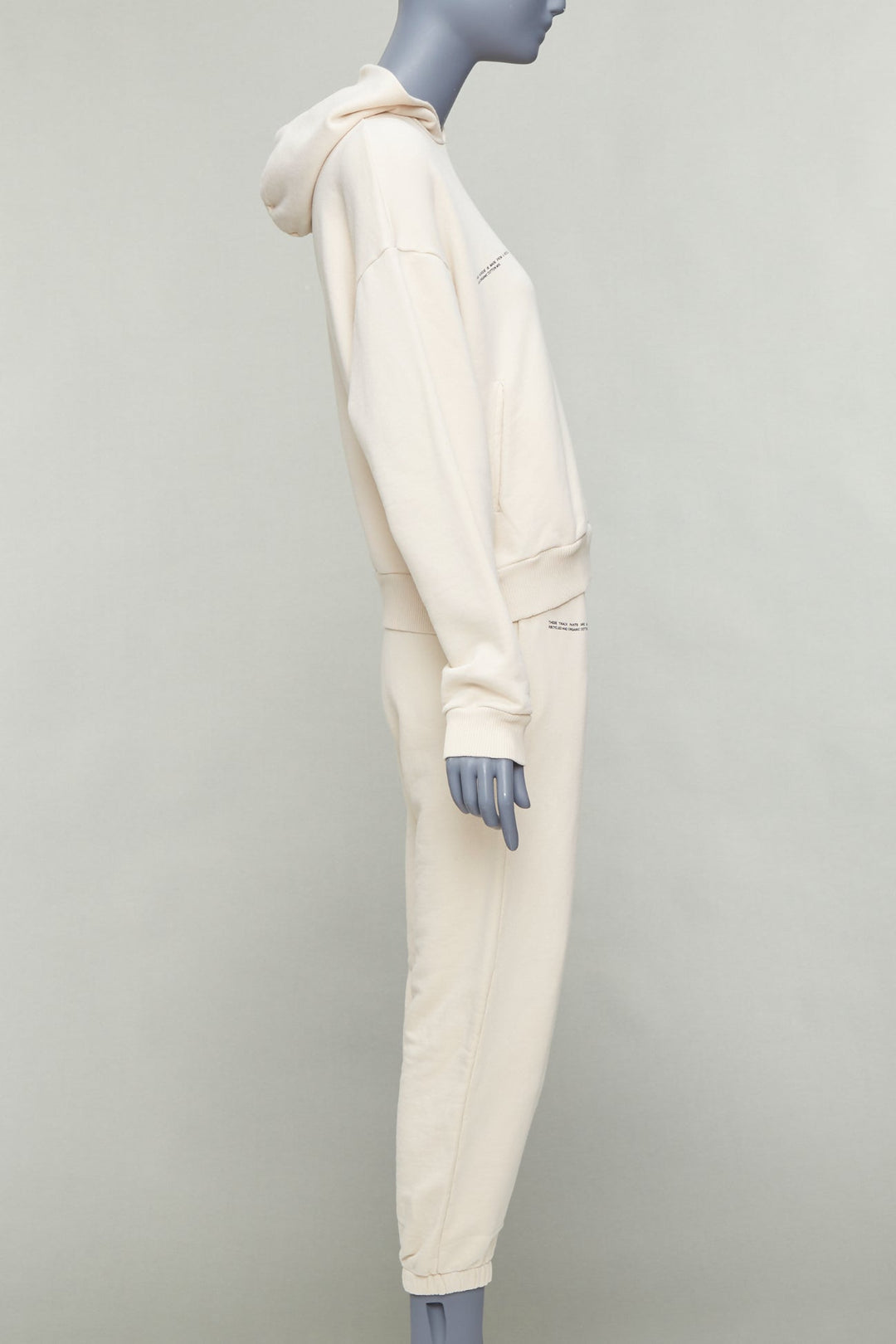 PANGAIA cream organic recycled cotton hoodie jogger pant set XXS