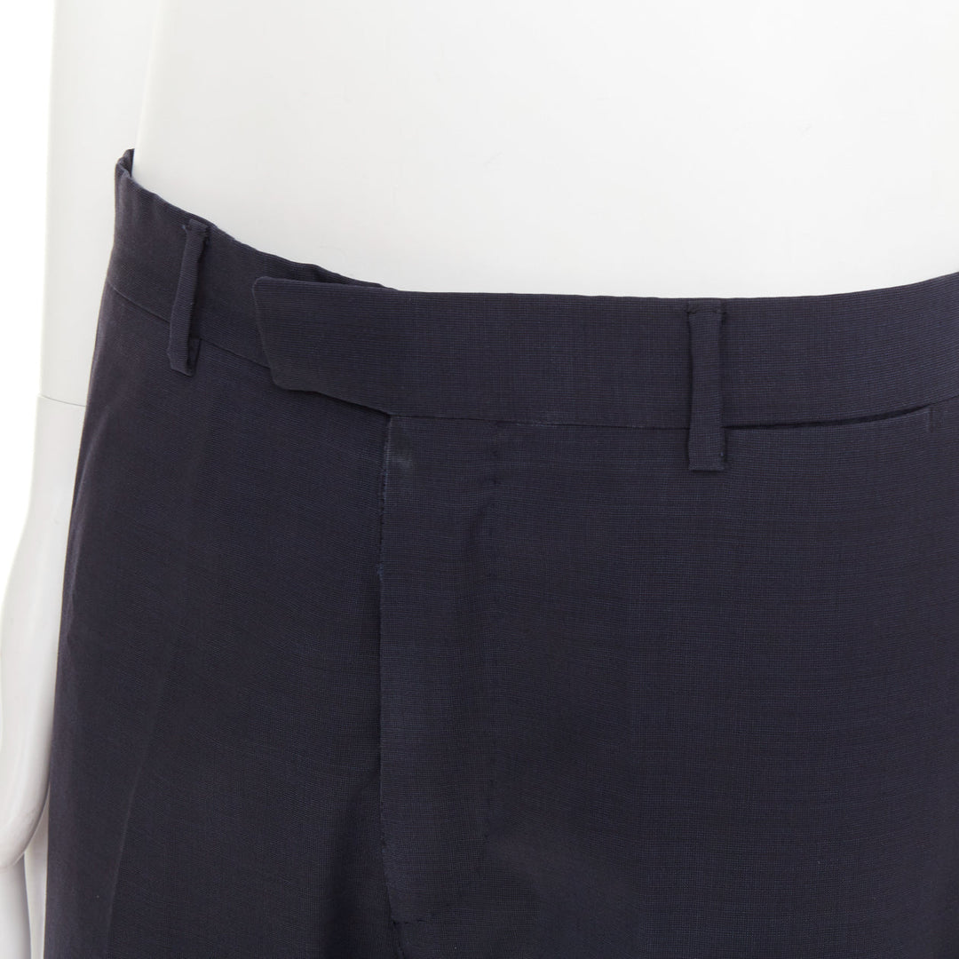 HERMES navy woven handstitched details back pocketed dress trousers IT50 XL