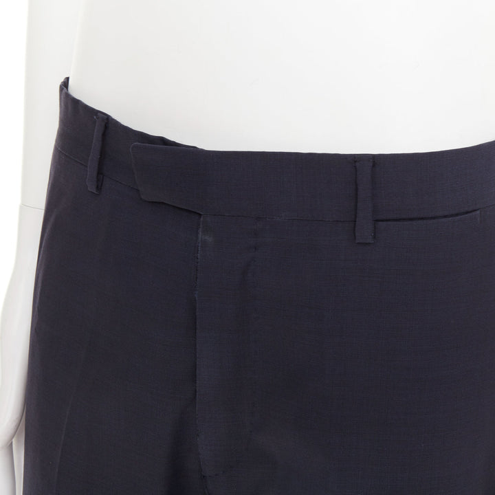 HERMES navy woven handstitched details back pocketed dress trousers IT50 XL