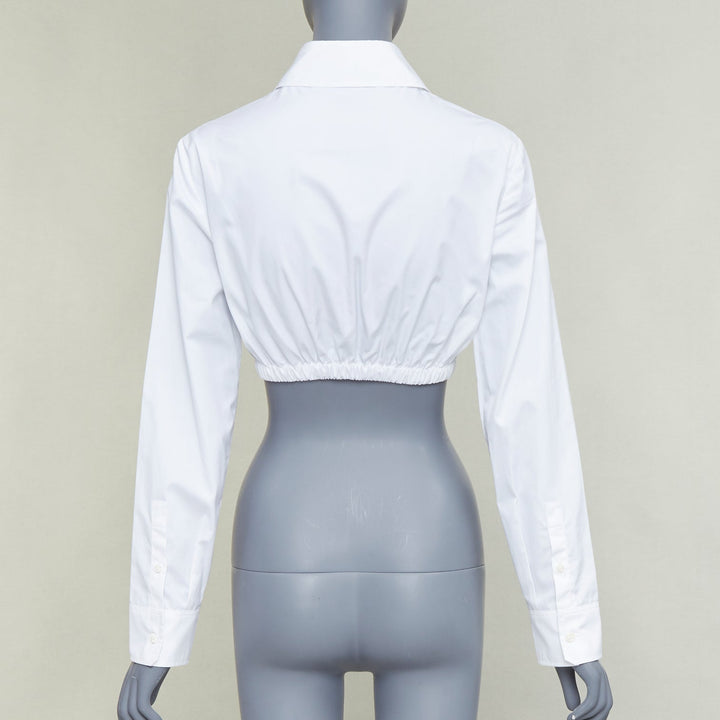 PRADA 2022 white cotton logo embroidered pocket elastic waist crop shirt IT38 XS