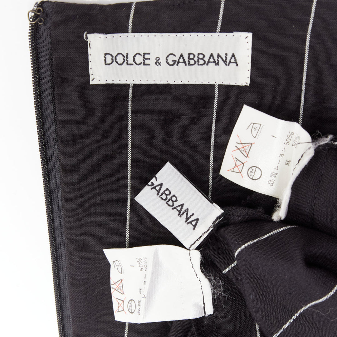 DOLCE GABBANA Vintage 1990s black linen striped top wrap skirt set 63cm waist