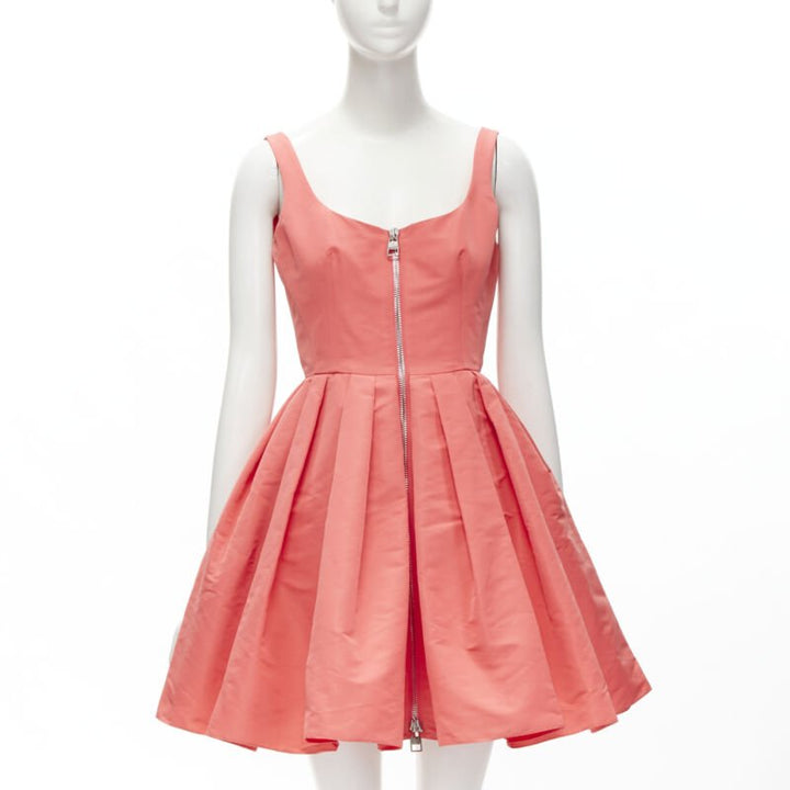 ALEXANDER MCQUEEN 2021 pink taffeta zip front fit flared dress IT38 S