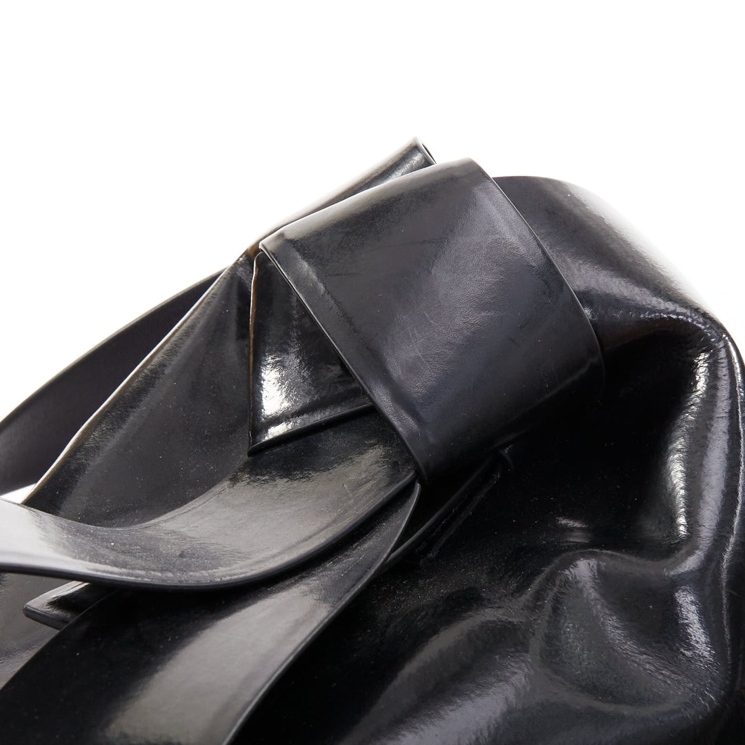 ACNE STUDIOS Musubi glossy black leather bow side shoulder hobo bag