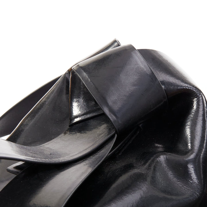ACNE STUDIOS Musubi glossy black leather bow side shoulder hobo bag