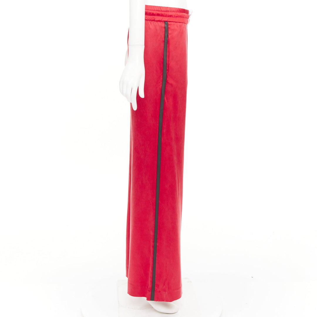 AMIRI 2018 leather trimmed washed silk side stripe drawstring trousers IT40 S