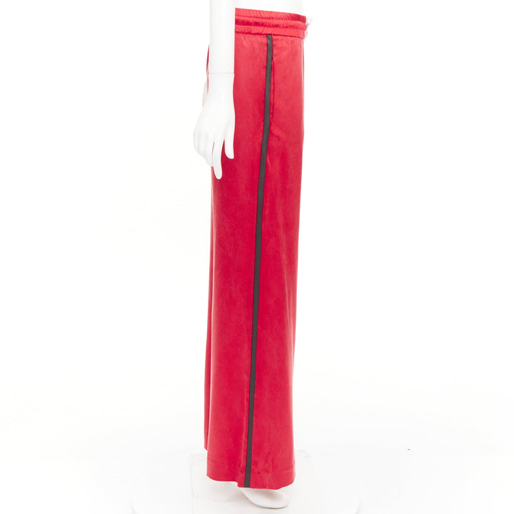 AMIRI 2018 leather trimmed washed silk side stripe drawstring trousers IT40 S