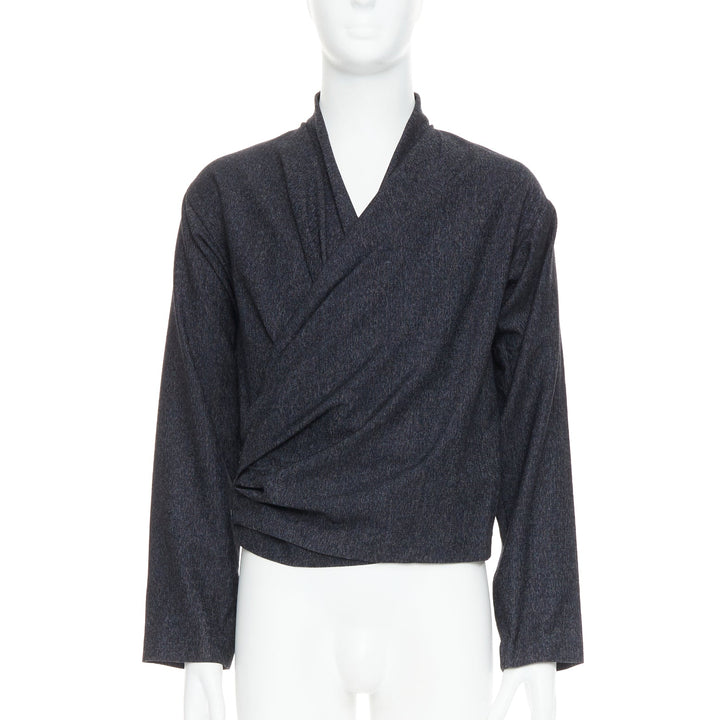 CHRISTOPHE LEMAIRE 100% wool grey cross wrapped cropped cardigan sweater Sz 3