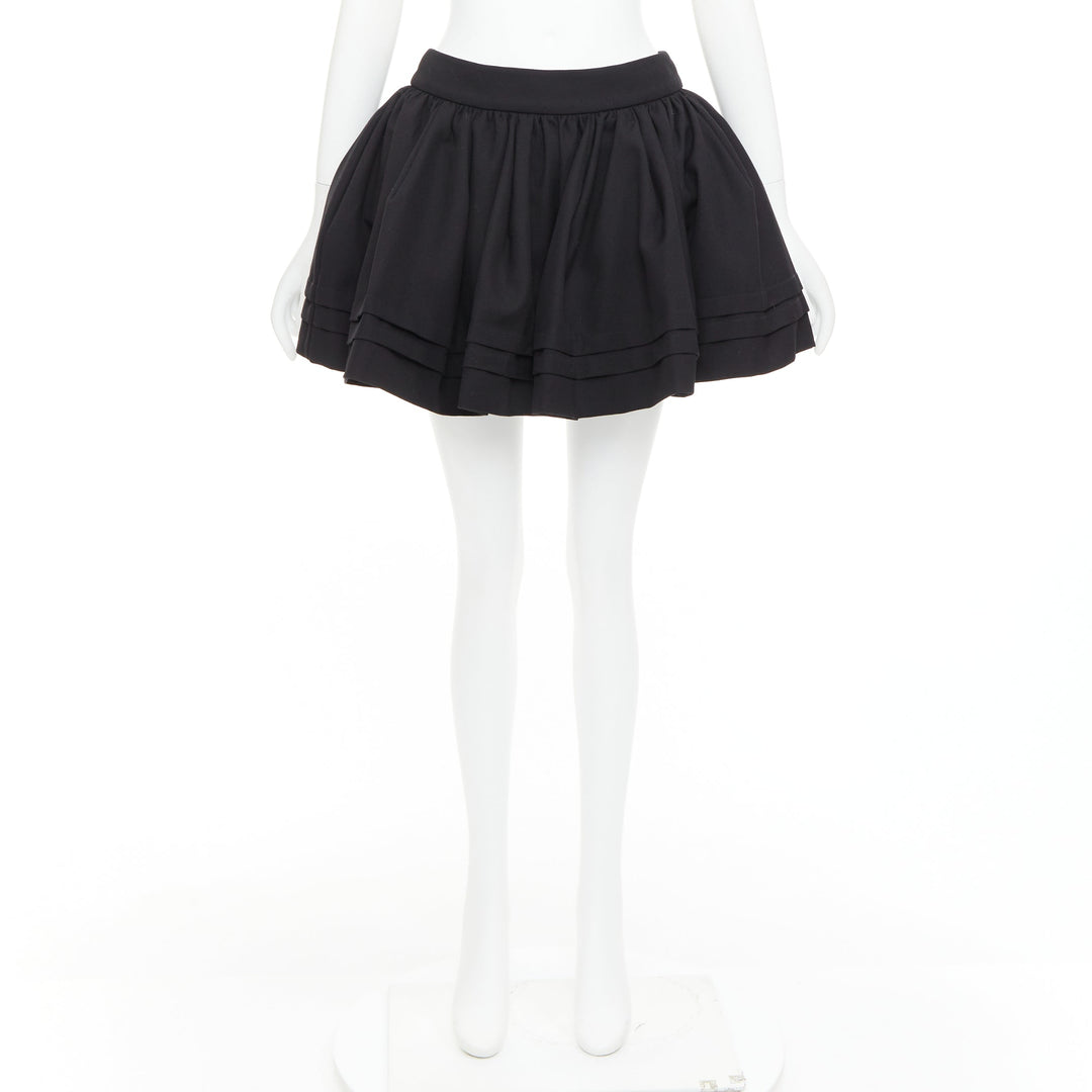 SHUSHU TONG Tuck Edge black wool silk stiff tulle lined flared skirt UK6 XS
