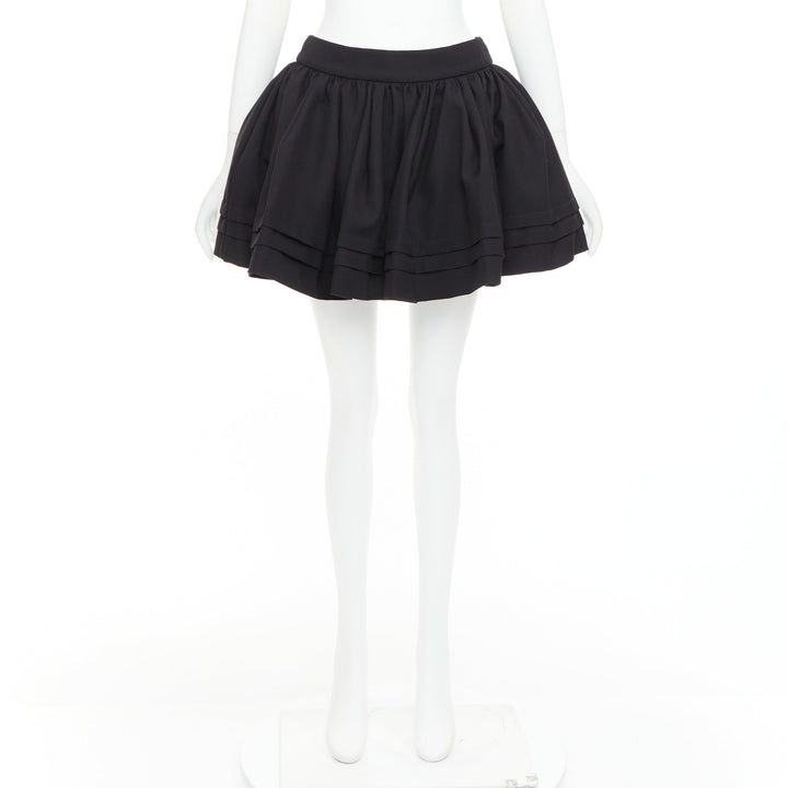 SHUSHU TONG Tuck Edge black wool silk stiff tulle lined flared skirt UK6 XS
