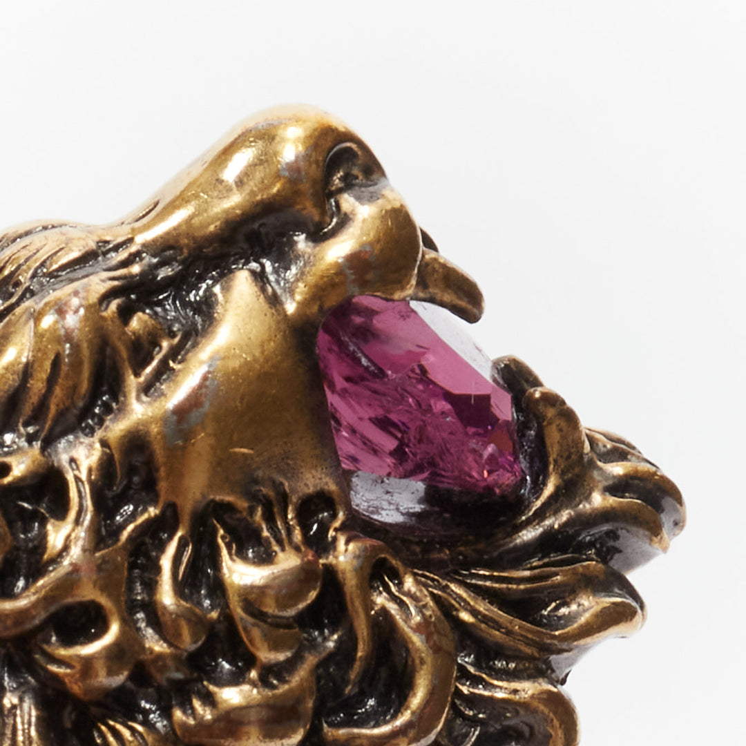 GUCCI Alessandro Michele gold lion purple crystal oversized cocktail ring Sz0