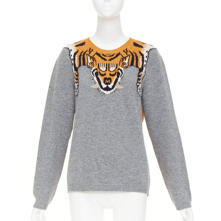GUCCI 2016  100% wool Tiger intarsia grey animal knit pullover sweater M