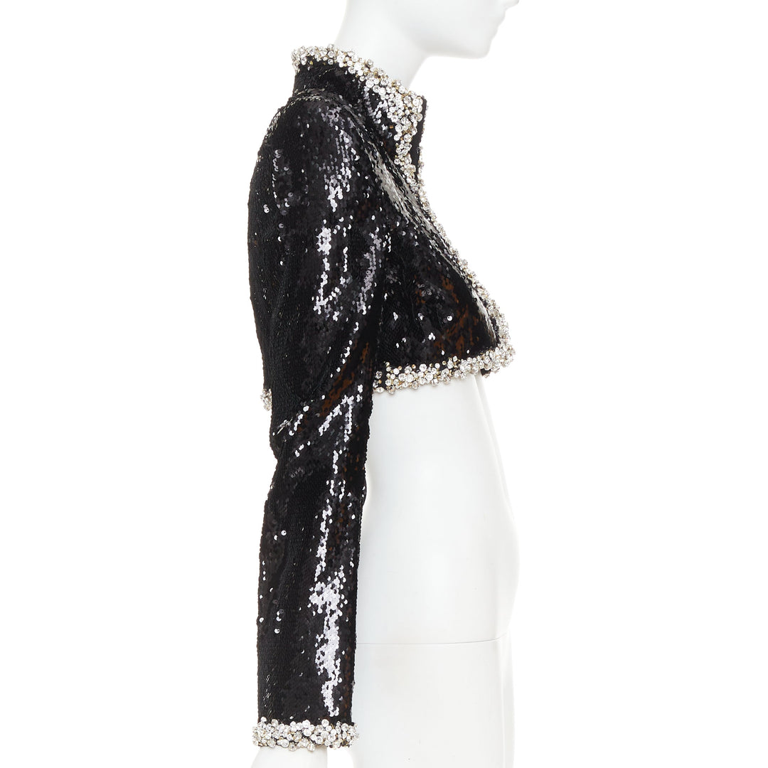 ALEXANDRE VAUTHIER COUTURE SS2025 Runway black sequin silver crystal crop jacket