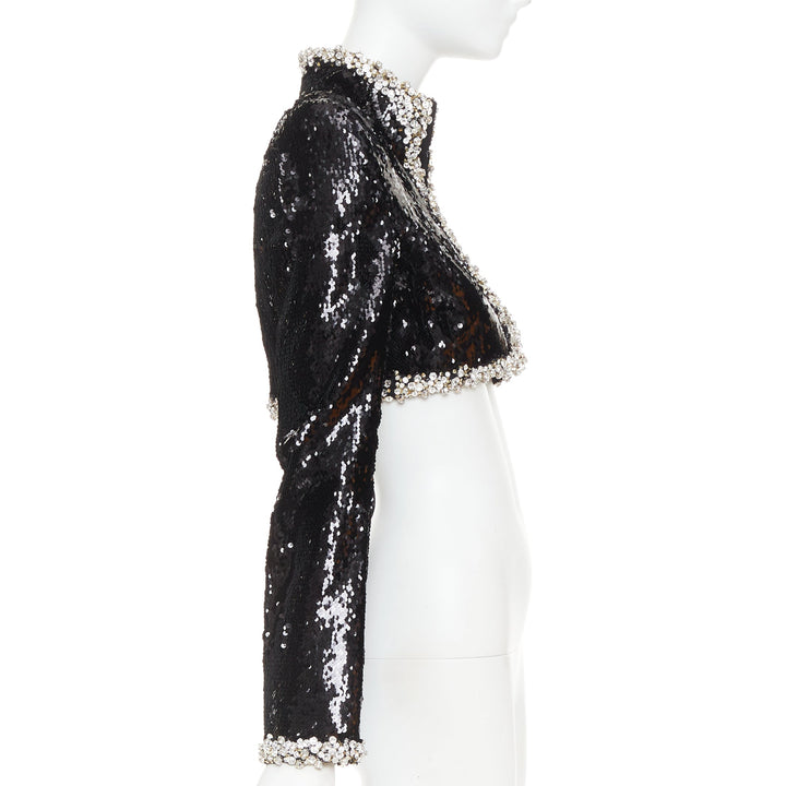 ALEXANDRE VAUTHIER COUTURE SS2025 Runway black sequin silver crystal crop jacket