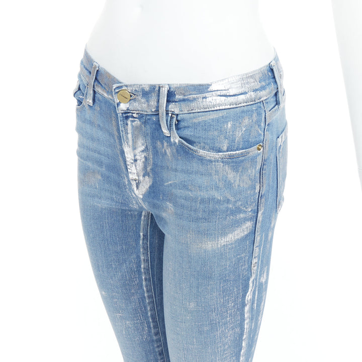 FRAME Le Skinny de Jeanne metallic silver coated blue jeans 25"