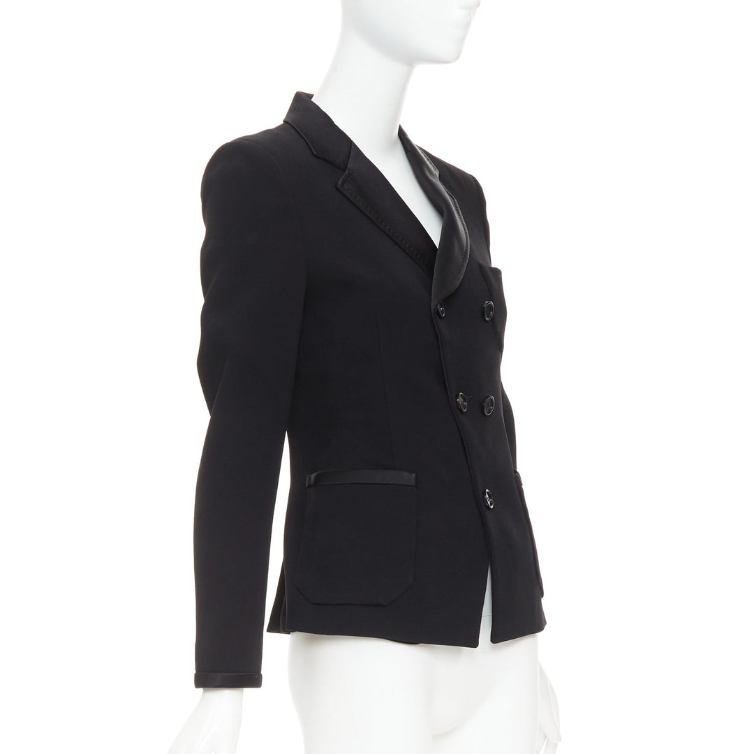 BALENCIAGA Vintage 2010 black satin trim fitted blazer jacket FR36 S