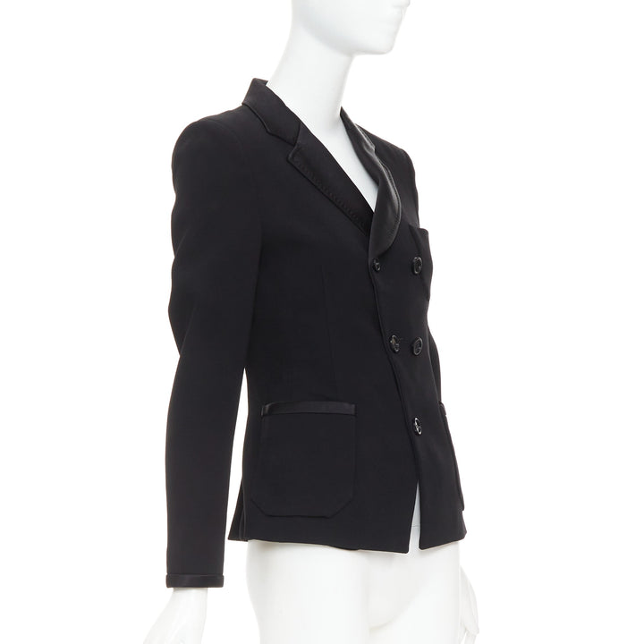 BALENCIAGA Vintage 2010 black satin trim fitted blazer jacket FR36 S