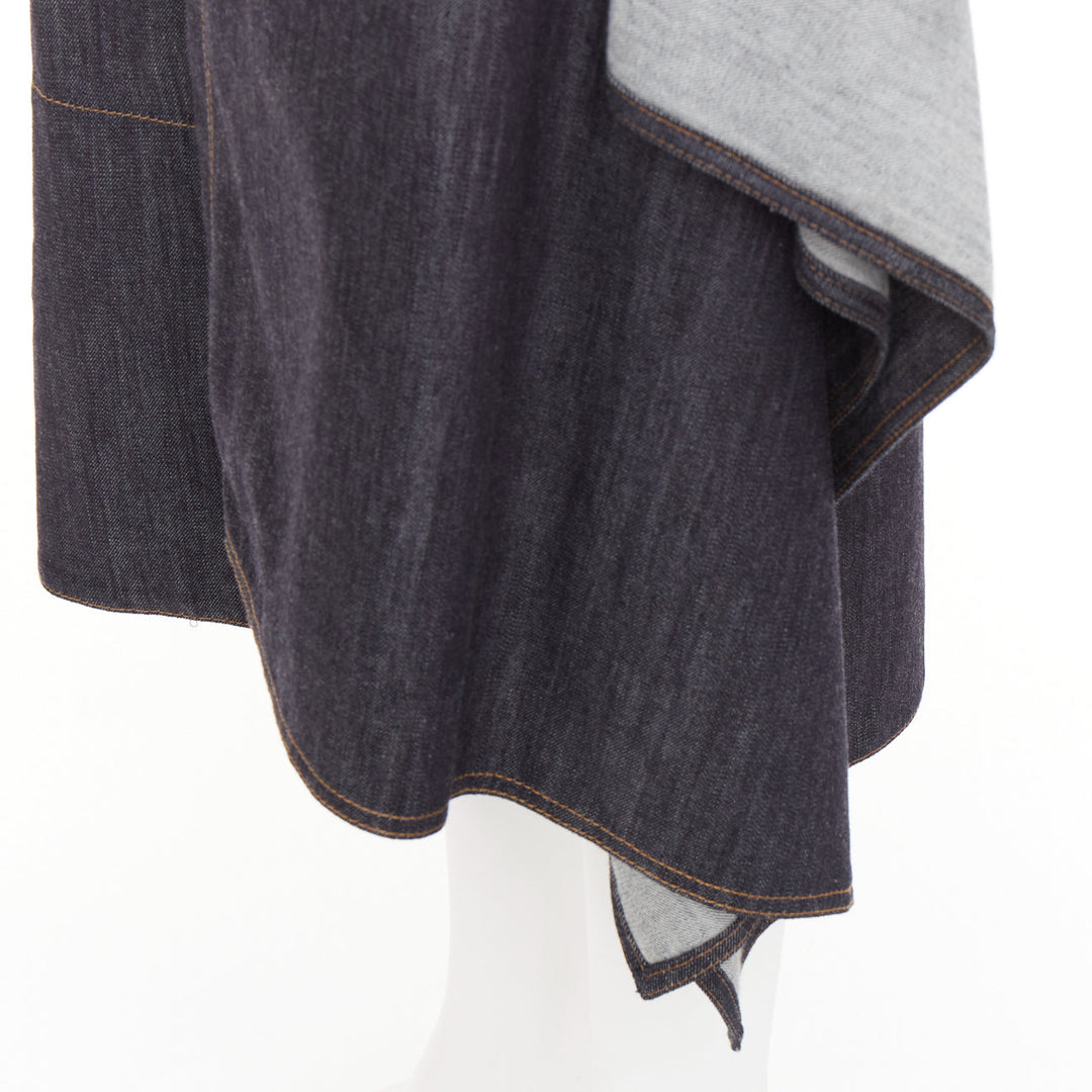 MARNI indigo blue cotton cashmere denim drape asymmetric hem midi skirt IT38 XS