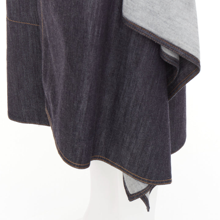 MARNI indigo blue cotton cashmere denim drape asymmetric hem midi skirt IT38 XS