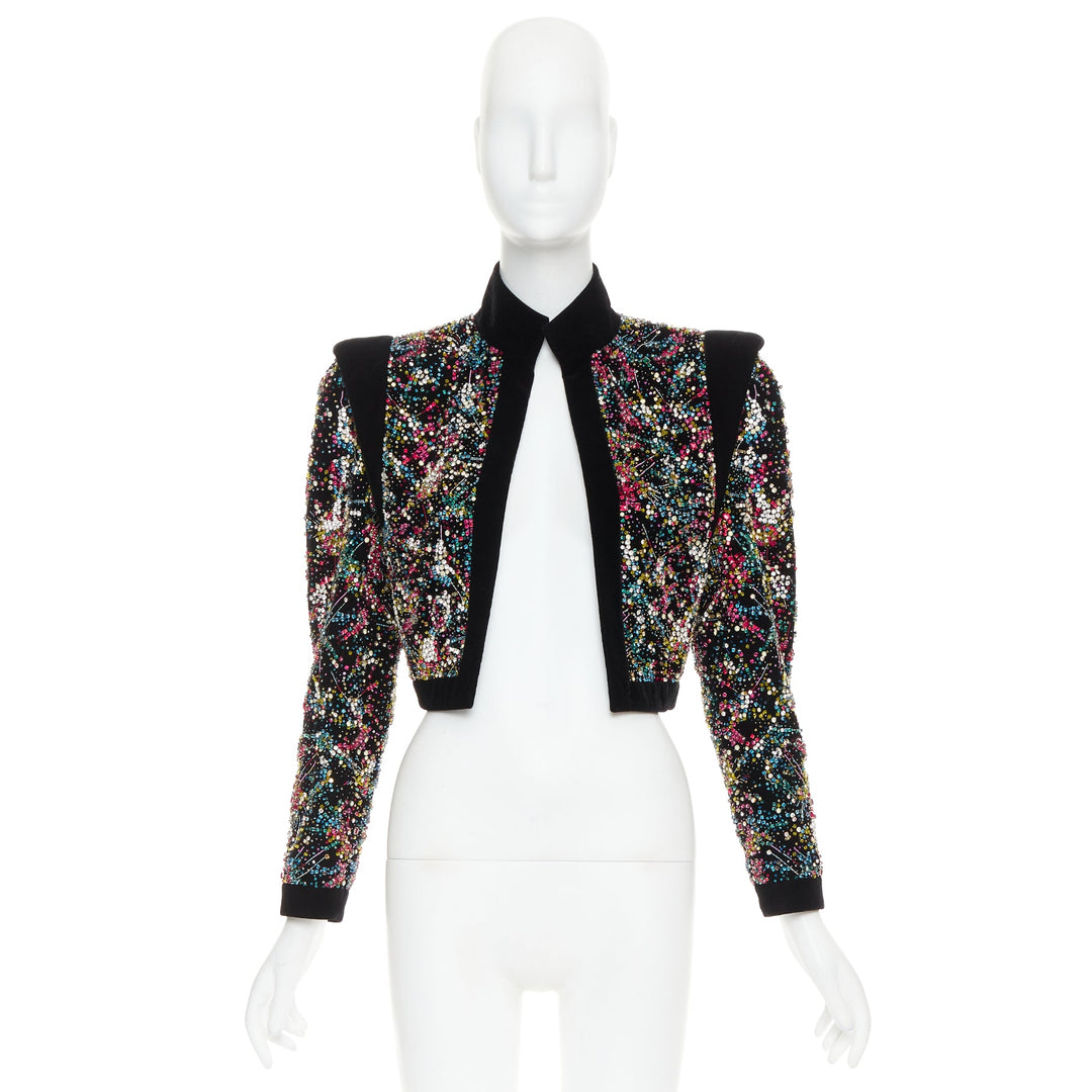 rare ALEXANDRE VAUTHIER COUTURE SS2021 Runway black velvet crystal crop jacket