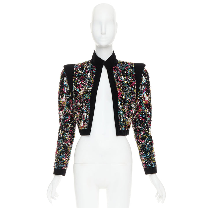 rare ALEXANDRE VAUTHIER COUTURE SS2021 Runway black velvet crystal crop jacket
