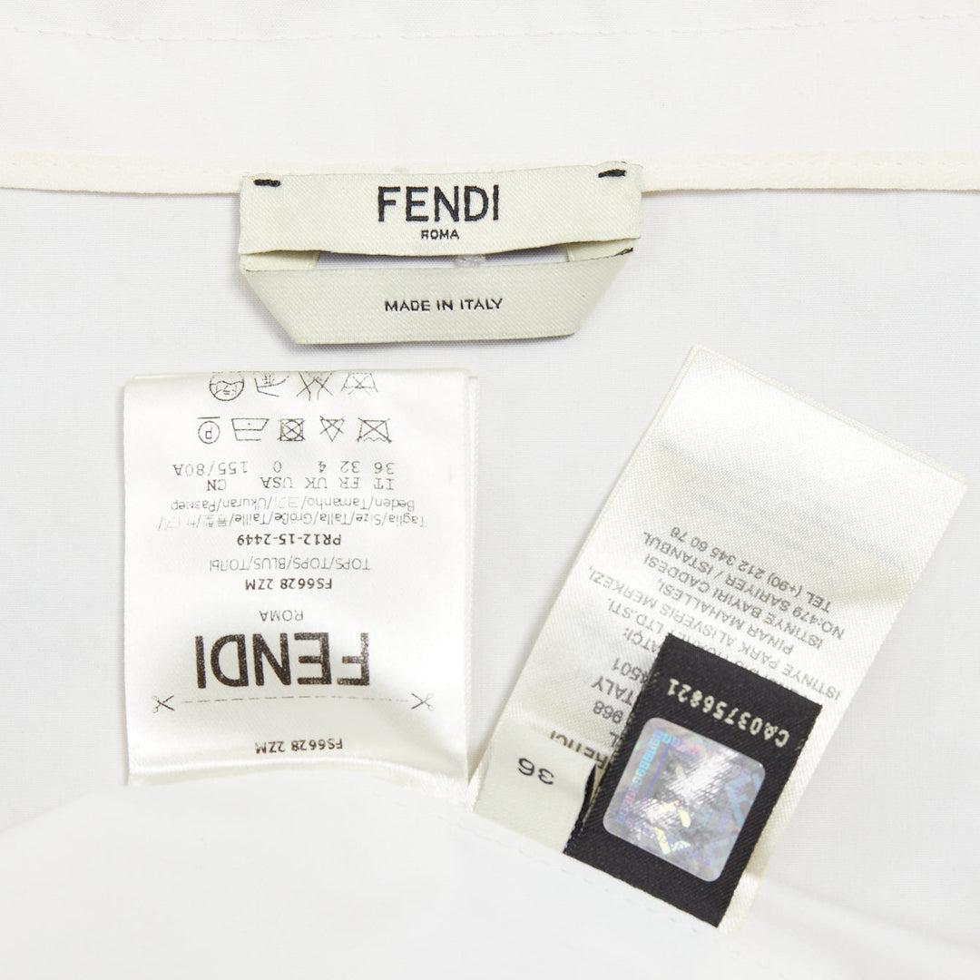 FENDI cream cotton bow shoulders square neck flare top IT36 XXS