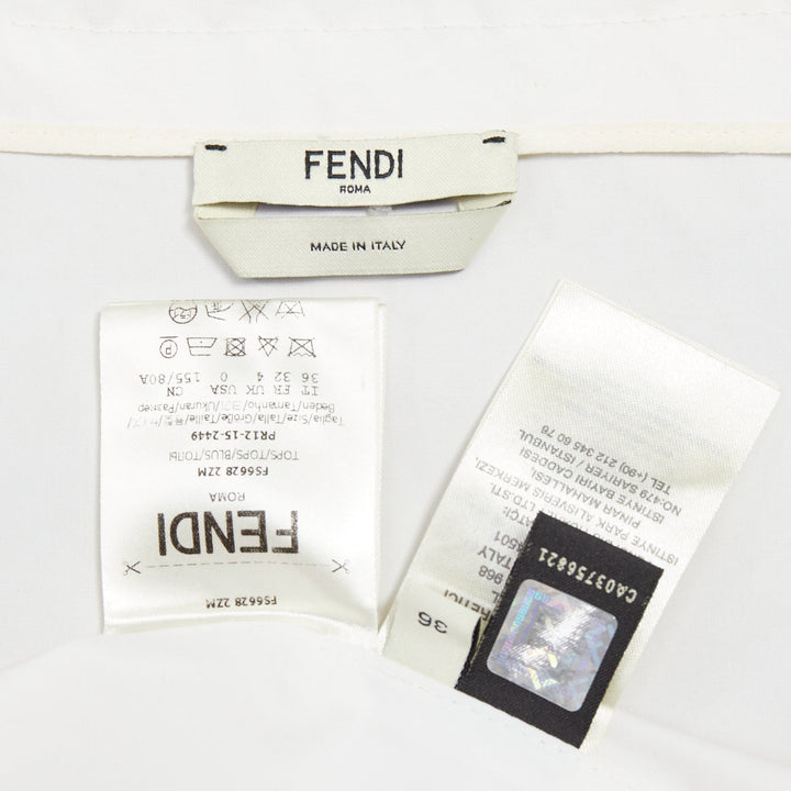 FENDI cream cotton bow shoulders square neck flare top IT36 XXS