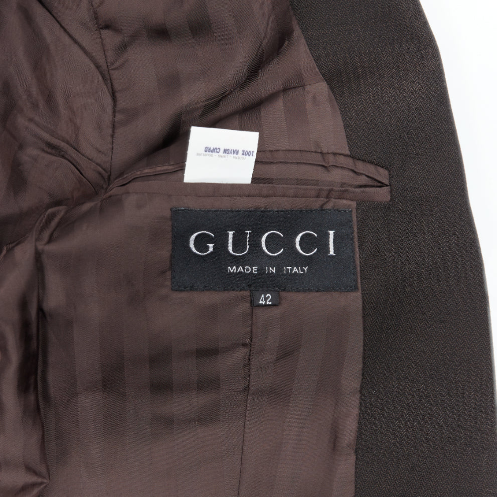 vintage GUCCI TOM FORD 1996 brown wool mohair dart front blazer pant set IT42 M