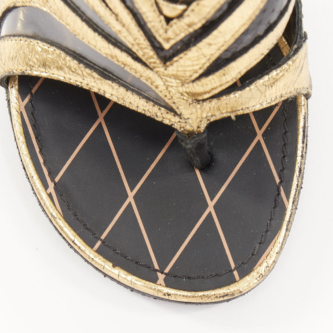 LOUIS VUITTON 2015 Runway Glam Rock python metallic cutout block sandals EU36.5