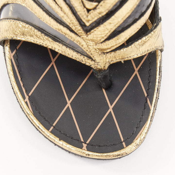 LOUIS VUITTON 2015 Runway Glam Rock python metallic cutout block sandals EU36.5